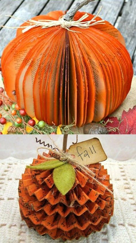 Decorations For Thanksgiving, Book Pumpkin, Easy Diy Fall Decor, No Carve Pumpkin Decorating, Pumpkin Decorations, Thanksgiving Decorations Diy, Creative Pumpkins, Easy Halloween Crafts, Thanksgiving Diy