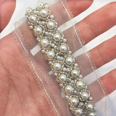 PRICES MAY VARY. Color: White; Material: Pearl, Beads, Mesh Width: Total width About 5 cm，Length:1 Yard Great gifts to decor your home, clothing and so on. With fine workmanship, looks delicate and elegant. Perfect for Dress, headware, brim, handbag accessory, bridal wedding apparel, wedding decoration etc. Also ideal for applique embellishment to fashion clothing, accessories, craft projects, home furnishing and more. Beautiful for clothing sewing decoration.  Color: White; Material: Pearl, Bea Diy Jewelry Videos, Applique Sewing, Bridal Trim, Tambour Beading, Accessories Craft, Wedding Bridal Dress, Hand Beaded Embroidery, Diy Embroidery Designs, Wedding Apparel