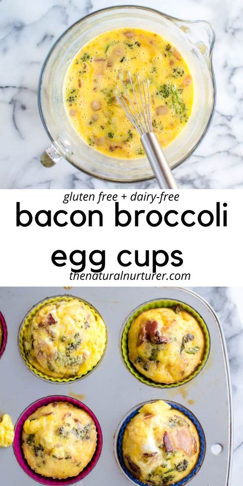 These Bacon Broccoli Egg Cups are delicious and the perfect make-ahead breakfast! Made with just 5 ingredients and a protein and veggie-loaded way to start a day, these egg cups are great fresh or reheated. Paleo, gluten free, Whole30 #veggieloaded Broccoli Cups, Kids Friendly Meals, Bacon And Broccoli, Egg Cups Recipe, Bacon Broccoli, Egg Cups Breakfast, Gluten Free Kids, Easy Bacon, Dairy Free Eggs