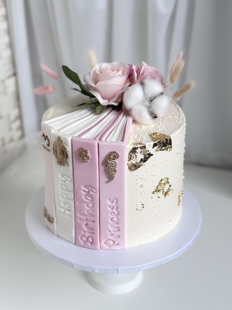 Cute Birthday Cake Ideas, Book Birthday Cake, Cake Painting Tutorial, Cute Birthday Cake, Cupcakes Design, Book Birthday, Princess Birthday Cake, Elegant Birthday Cakes, Pink Birthday Cakes