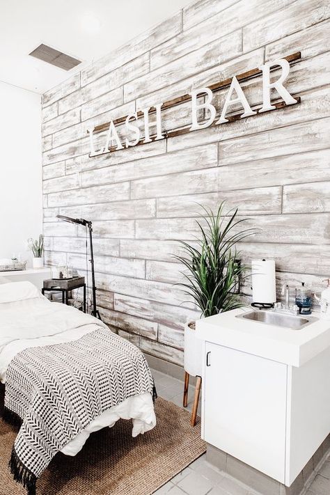 Light and bright rustic-chic spa room inspiration - perfect for a massage, facial, or makeup station. Briar Barn Inn, an inn and restaurant in Rowley, Massachusetts. BriarBarnInn.com | Rachel Buckley Photography Salon Interior Design Ideas, Hair Salon Interior Design, Nail Salon Interior Design, Beauty Salon Interior Design, Lash Room Decor, Beauty Room Salon, Nail Salon Interior, Esthetician Room Decor, Esthetics Room