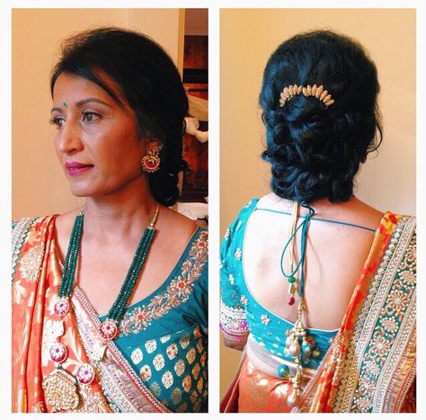 Mother of the bride! Traditional Indian wedding. Asian Hair And Makeup, Grooms Mother, Mother Of Bride Makeup, Wedding Hairstyles For Women, South Indian Wedding Hairstyles, Brides Mother, Mother Of The Bride Hairstyles, Hairstyles For Indian Wedding, Engagement Hairstyles