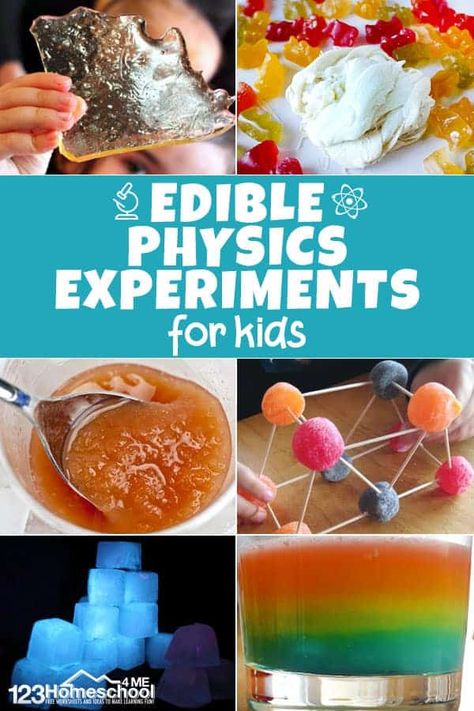 These edible physics experiments are sure to get kids from preschool to kindergarten and elementary age interested in science Food Experiments For Kids, Physics Experiments For Kids, Food Science Experiments, Science Experiments Kids Elementary, 123 Homeschool 4 Me, Food Experiments, Physics Experiments, Experiments For Kids, Nutrition Sportive