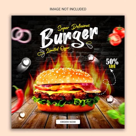 Premium PSD | Burger social media post banner template design. Post Template Design, Hamburger And Fries, Big Burgers, Instagram Banner, Social Media Post Template, Photoshop Tutorial Design, Food Poster Design, Delicious Burgers, Banner Template Design