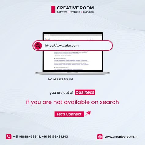 Our Creative Room experts assure that your business will rank higher in Search Engines and get more visitors to your website. Hire our certified professionals for SEO services and increase your ROI exponentially. Contact us for a free consultation now: 📲 +91 98888-58343, +91-98158-34243 🌐www.creativeroom.in Website Design And Development Creative Ads, Website Ads Design, Website Design Creative Ads, Website Design Ads Creative Advertising, Website Ads Creative Advertising, Seo Services Creative Ads, Seo Social Media Post, Franchise Ads, Seo Creative Ads