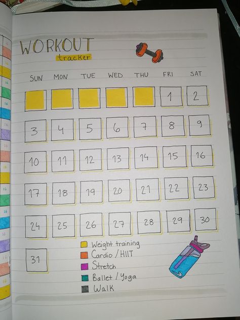 Workout Plan Journal Ideas, Gym Bullet Journal, Workout Journaling, Workout Tracker Bullet Journal, Workout Tracker Monthly, Trendy Snacks, Monthly Fitness Tracker, Workout Journal Ideas, Journal Workout Tracker