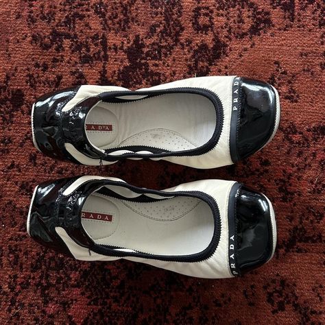 classic PRADA vintage cream black leather ballerina... - Depop Prada Vintage, Vintage Ballet, Black And Cream, Prada Shoes, Ballerina Flats, Ballet Flats, Prada, Black Leather, Ballet