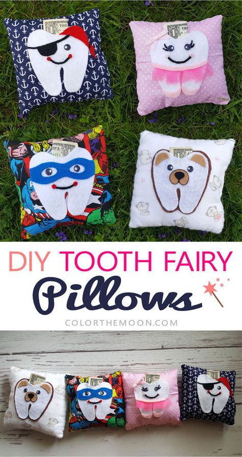 Tooth Fairy Pillow Diy, Tooth Fairy Pillow Pattern, Fairy Pouch, Tooth Fairy Gifts, Monster Pillows, Tooth Fairy Pillows, Tooth Fairy Bag, Diy Tooth Fairy, Tooth Pillow