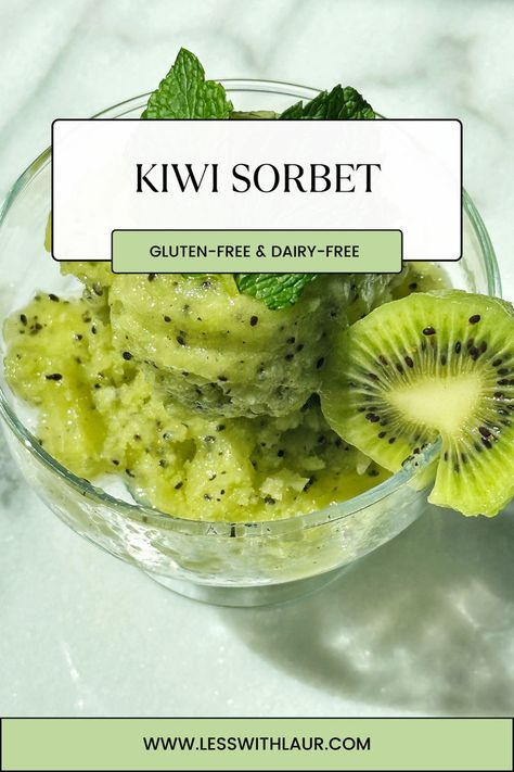 Beat the summer heat with this kiwi sorbet! It is a light and refreshing treat bursting with sunshine! This 1-ingredient kiwi sorbet is the perfect way to cool down and indulge in a sweet treat. Kiwi Sorbet, Sorbet Is, Dairy Free Dessert, Allergy Friendly, Refined Sugar Free, Free Desserts, Summer Heat, Sweet Treat, Grain Free