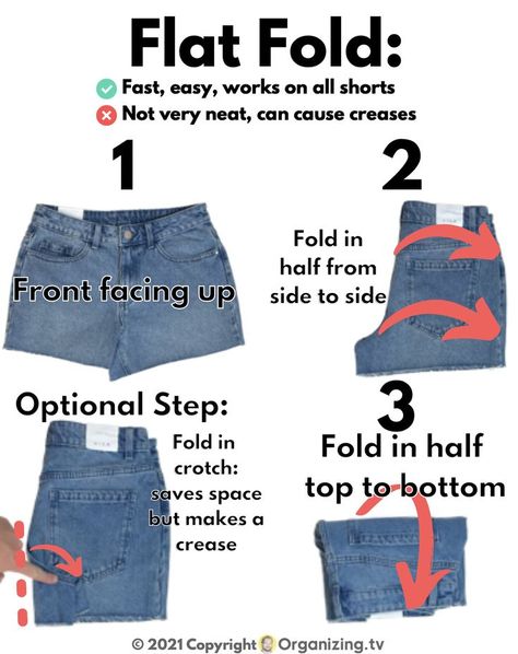 A quick and easy way to fold shorts. It is a classic that a lot of people use for their shorts drawers. It is not very neat, but if you don't like doing laundry this is the quickest way to get it over with #laundry #fold #shorts Organize Shorts Drawer, Folding Mens Shorts In Drawers, Shorts Organization Drawers, How To Fold Shorts To Save Space Drawers, Folding Jean Shorts To Save Space, How To Fold Jean Shorts To Save Space, Fold Shorts In Drawers, Shorts Organization Closet, How To Fold Mens Shorts