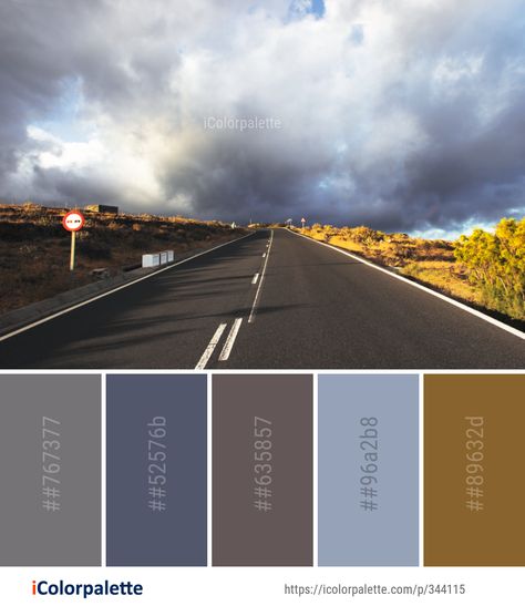 Color palette theme related to asphalt, cloud, highway, horizon, Image, infrastructure, lane, road, road trip, sky, woody plant, .  Download color palette as Pdf, Adobe swatch and more. Color Palette Theme, Sticker Inspiration, Color Pantone, Color Palette Ideas, Sky Images, Palette Ideas, Blue Palette, Road Design, Color Harmony