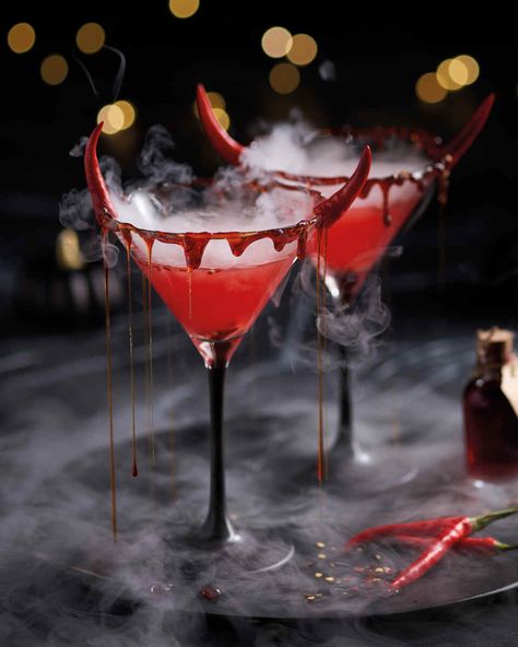 Red Devil Cocktail - ALDI UK Table Halloween, Drink Garnishing, Keto Grocery List, Skillet Dishes, Halloween Cocktails, Strawberry Sauce, Red Devil, Red Food Coloring, Halloween Drinks