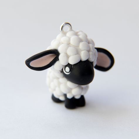 Happy year of the sheep!!! Baaaaa. Sheep polymer clay charm by JEpandas Polymer Clay Goat, Polymer Clay Sheep, Clay Sheep, Black Faced Sheep, Year Of The Sheep, Clay Keychain, Fondant Animals, Polymer Clay Animals, Clay Animals