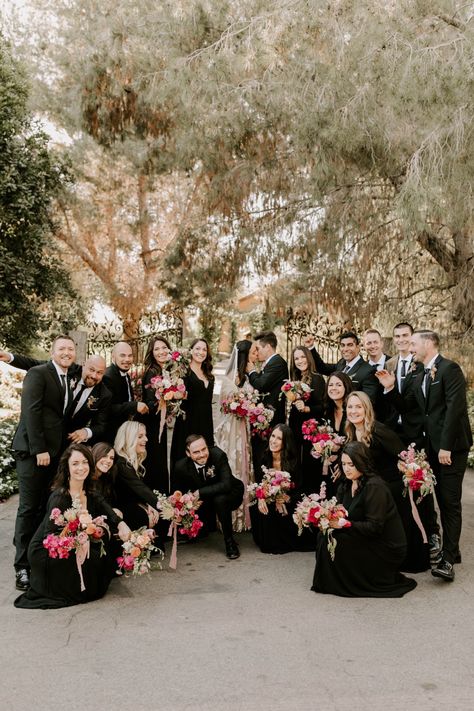 Veils Wedding, White Bridal Gown, Black Bridesmaid, Wedding Dress Champagne, Black Bridesmaids, Celestial Wedding, Black Bridal, Black Bridesmaid Dresses, Black Floor