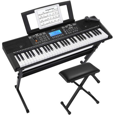 Suitable for Beginners: The 61 full-size keys piano keyboard with 3 teaching modes is a wonderful learning tool for beginners. Simple and Rich Tone: The electronic keyboard has 500 tones, 300 rhythms and 40 demo songs and equipped with 2 high quality speakers, making the sound simple and rich, as soft as the winter sun, bright, warm and calm. LCD Display Keyboard: With an LCD display, 61 key piano keyboard can simply and clearly displays the status of the functions being used, and can also provi Electronic Keyboard Piano, Key Board Piano, Musical Keyboard, Electric Keyboard, Backyard Toys, Designer Homes, Bday List, Keyboard Stand, Music Keyboard