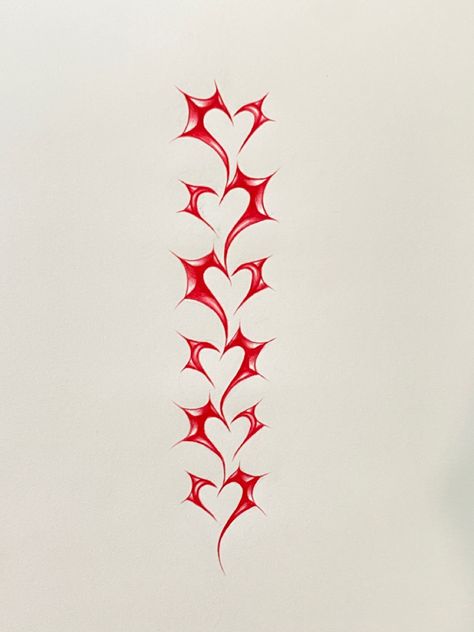 Red Tattoo Drawings, Red Stencil Tattoo, Cool Memorial Tattoos, Spine Heart Tattoo, Silver Ink Tattoo, Inexpensive Tattoo Ideas, Star Cybersigilism Tattoo, Centepide Tattoo Drawing, Red Tramp Stamp Tattoos