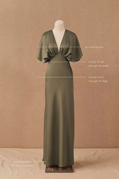 BHLDN Leila Satin Charmeuse Dress | Anthropologie Satin Dress Inspiration, Bhldn Leila Satin, Satin Sleeve Dress, Elegant Maxi Dress With Sleeves, Satin Dresses With Sleeves, Satin Gown With Sleeves, Satin Dress Design, Satin Dress Ideas, Satin Dress With Sleeves