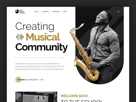 School of Music Landing Page by Taufiq Anshori ☘️ for SLAB Design Studio on Dribbble School Website Design, Music Land, Instagram Management, Welcome Students, Music Sites, Music Web, School Website, Dance Academy, Modern Website