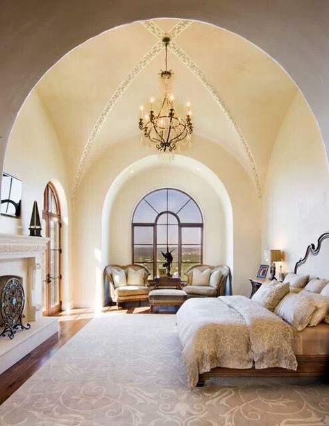 Groin vault ceiling, beautiful Mediterranean Bedroom Design, Mediterranean Bedroom, Tranquil Bedroom, Mediterranean Interior, Luxe Bedroom, Mediterranean Style Homes, Tuscan House, Mediterranean Design, Gorgeous Bedrooms