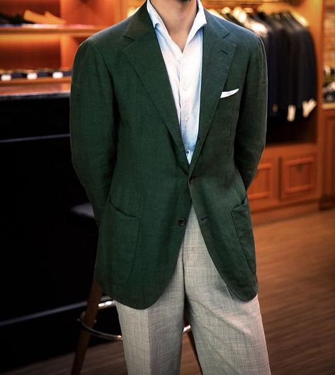 VANNI BESPOKE . . Dark Green linen jacket. This is awesome color combination. . . . #vannibespoke #menswear #mensfashion #dailylook… Dark Green Blazer Outfit Men, Blazer Outfits Men Wedding, Dark Green Blazer Outfit, Green Blazer Outfit Men, Linen Jacket Men, Green Blazer Outfit, Dark Green Blazer, Green Suit Jacket, Suit Combinations