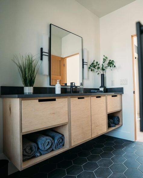 Elk Run Drive. Guest Bath. We wanted this floating vanity to boast its materials. Grain Matched Europly Maple. Finished with @osmo_usa oil/wax Floating Vanity, Guest Bath, Elk, Floating, Grain, Vanity, Wax, Drive, Bath