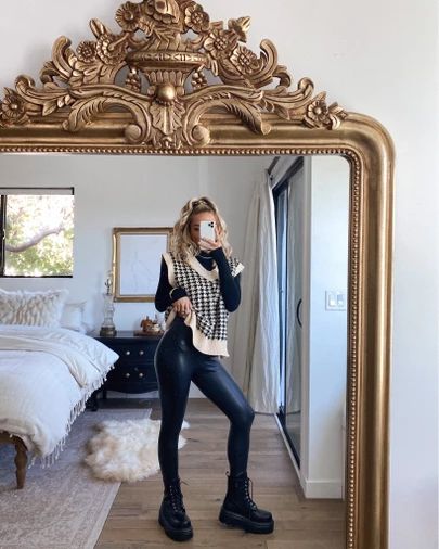 Boots, leggings, faux leather leggings, sweater vest Size M vest, size XS leggings, sized down a half size in the boots! @liketoknow.it #liketkit http://liketk.it/31TYT #LTKshoecrush #LTKstyletip #LTKunder100 Nyc Winter Fashion, Houndstooth Sweater Vest, Sweater Vest Outfit, Houndstooth Sweater, Cold Outfits, Ținută Casual, Epilator, Modieuze Outfits, Elegantes Outfit