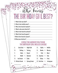 15 Who Knows The Birthday Girl Best Game Cards- for Child or Teen- Fun and Easy Game for Party or Sleepover- Girl Birthday Supplies, Activity, Decorations Do You Know The Birthday Girl, Who Knows The Birthday Girl Best Game, Birthday Trivia Games Free Printable, Who Know The Birthday Girl The Best, Birthday Ideas Teen Girl, Teen Birthday Activities, Teen Girl Party Games, Who Knows The Birthday Girl Best, Activities For Birthday Party