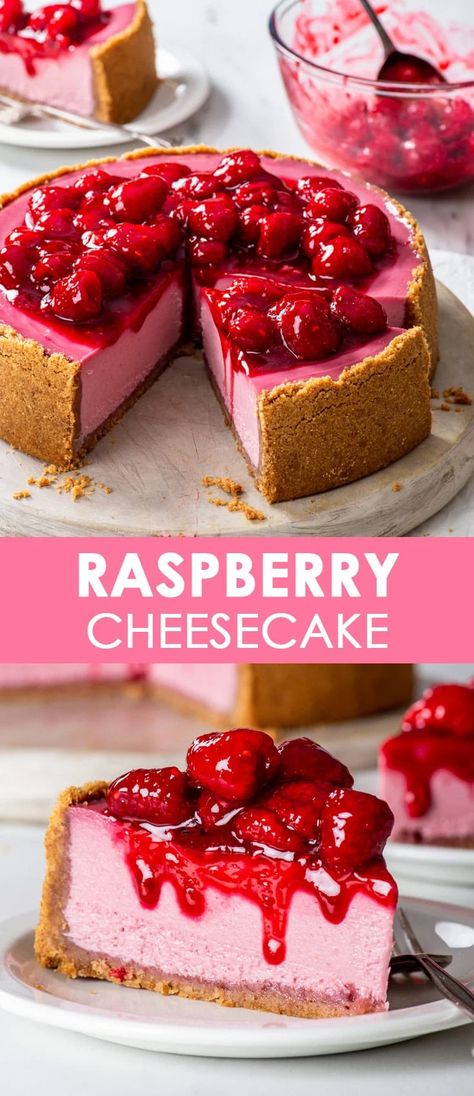 Best Raspberry Cheesecake, Cheesecake For Valentines Day, Baked Cheesecake Flavours, Best Raspberry Cheesecake Recipe, Raspberry Cheesecake Filling, Cheesecake Recipes Easy Baked, Cheesecake Recipes Berry, Mothers Day Cheesecake Ideas, Raspberry Glaze For Cheesecake