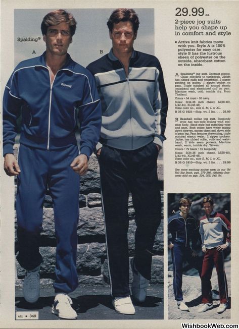 1984 Mongomery Ward Christmas Catalog 80s Men Style, 80s Sports Fashion, 80s Track Suit, Sportwear Outfit, 1980s Fashion Trends, 1980’s Fashion, Vintage Tracksuit, Mens 80s, 90s Sportswear