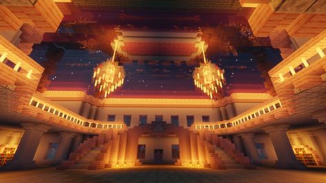 Minecraft Castle Ballroom, Minecraft Ballroom Ideas, Ballroom Minecraft, Minecraft Ballroom, Minecraft Castle Interior Ideas, Minecraft Casino, Underground Village, Mc Interior, Minecraft Staircase