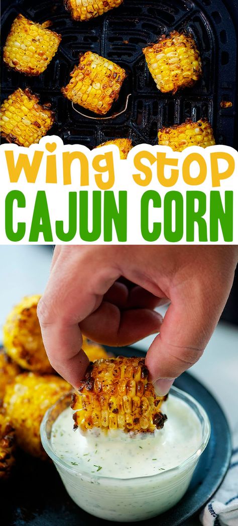 Cajun Corn Wingstop, Copycat Wing Stop Corn, Wingstop Corn On The Cob, Homemade Cajun Fries, Sides Dishes For Chicken Wings, Wingstop Cajun Fried Corn Recipe, Cajun Corn On The Cob Wingstop, Copycat Wingstop Cajun Fried Corn, Corn Cob Recipes