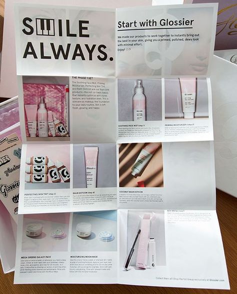 Glossier Pr Package, Glossier Newspaper, Glossier Graphic Design, Glossier Event, Glossier Campaign, Glossier Branding, Glossier Packaging, Influencer Event, Pr Kit