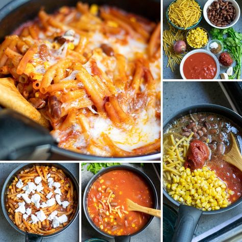 how to make vegan chili Mac collage Chili Mac Vegetarian, Cheddar Chili Mac, Vegan Chili Mac, Chili Mac Recipe, Vegan Potluck, Vegan Enchiladas, Loaded Sweet Potato, Chili Mac, Vegan Cheddar