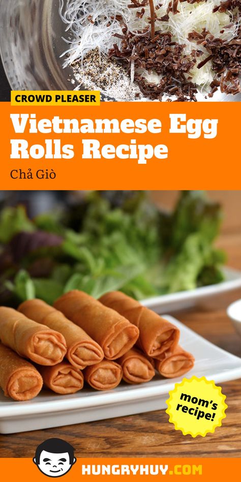 Vietnamese Egg Rolls Recipe (Chả Giò) Vietnamese Egg Rolls Recipe, Vietnamese Platter, Cha Gio Recipe, Vietnamese Fried Spring Rolls, Vietnamese Egg Rolls, Lumpia Recipe, Vietnamese Foods, Egg Rolls Recipe, Vietnamese Dishes