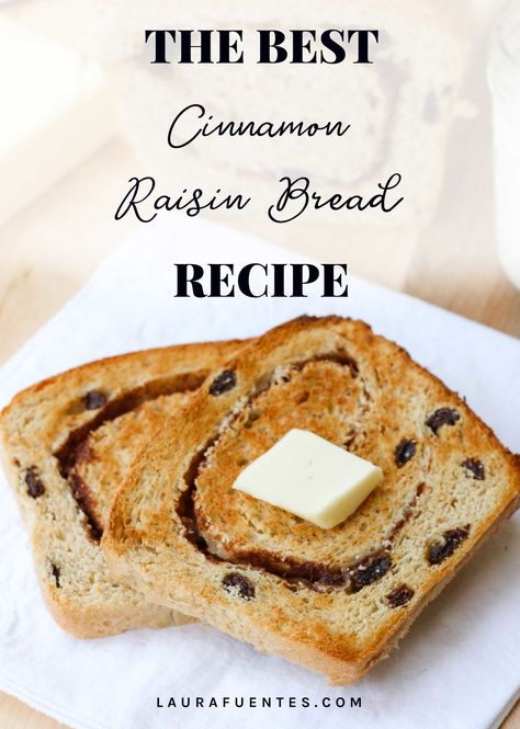 Every slice of this cinnamon raisin bread recipe is laced with plump raisins and the perfect cinnamon swirl. Cinnamon Rasin Bread, Homemade Cinnamon Raisin Bread, Raisin Bread Recipe, Cinnamon Raisin Bread Recipe, Cinnamon Bread Recipe, Diy Cinnamon, Cinnamon Roll Recipe Homemade, Cinnamon Swirl Bread, Cinnamon Raisin Bread