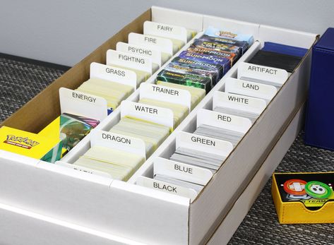 What size of card box do you need to store your card collection? BCW offers card boxes with one to five rows. Trading Cards Storage Ideas, Tcg Storage Diy, Pokemon Card Storage Diy, How To Organize Pokemon Cards, Pokemon Cards Organization, Organize Pokemon Cards, Organizing Pokemon Cards, Pokemon Card Organization Ideas, Pokemon Card Organization