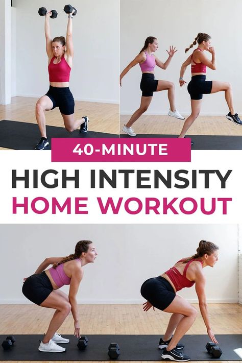 This high intensity workout allows you to TRAIN LIKE AN ATHLETE -- in your own home! A total body workout combining dumbbell strength training with bodyweight speed and agility drills. Its 12 full body HIIT exercises done in 40 second work periods, followed by 20 second rest periods. Follow along with the workout video, including a modifier for low impact options. Exercise like an athlete with this full body HIIT workout at home! Speed And Agility Drills, Train Like An Athlete, Bootcamp Ideas, Hiit Workouts With Weights, Hiit Exercises, Agility Drills, Agility Workouts, Full Body Hiit, Spring Workout