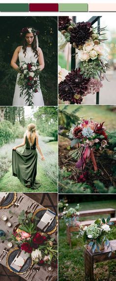 Perfect Fall Wedding Color Palettes of Emerald Green and Burgundy Green And Burgundy Wedding, Burgundy Wedding Colors, Green And Burgundy, Wedding Color Palettes, Fall Wedding Color Palette, Maroon Wedding, Winter Wonderland Wedding, Theme Color, Winter Wedding Dress