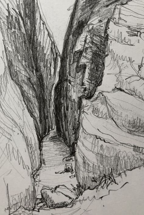 Slot Canyon, Utah, pencil Canyon Drawing, Slot Canyons Utah, Inktober Ideas, Group Project, Drawings Ideas, Slot Canyon, Pencil Sketches, Drawing Inspo, Urban Sketching