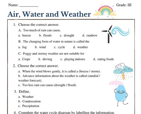 Air Worksheets For Grade 1, Evs Worksheet For Class 1 Air, Evs Worksheet, Weather Lesson Plans, Adverbs Worksheet, Plants Worksheets, Weather Lessons, Weather Worksheets, Worksheets For Class 1