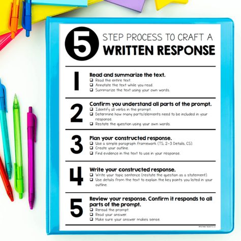 Written Response Anchor Chart, Extended Constructed Response Anchor Chart, Extended Response Writing, Non Fiction Reading Response, Nonfiction Response Sheet, All Verbs, Writing Steps, Writing Development, Constructed Response