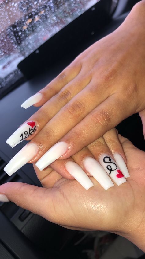 Initial Nails, Boyfriend Initials, Different Nail Designs, White Acrylic Nails, Long Acrylic Nails Coffin, Baby Themes, Acrylic Nails Coffin Short, Pink Acrylic, Nagel Inspo