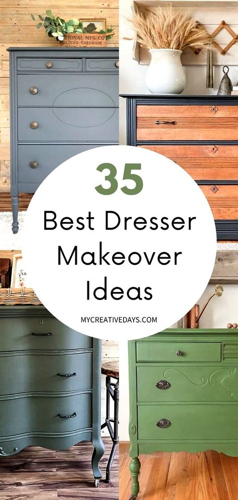 Discover 37 DIY dresser makeover ideas and tutorials! Turn your old dresser into a beautiful upcycled home décor item with these DIY furniture projects. Choose from farmhouse, minimalist, cottage core, rustic dresser styles, and more. Explore our collection of painted repurposed dresser makeover ideas and begin your DIY home décor journey today! Dresser flip, dresser makeover before and after Diy Dresser Makeover White, Diy Dresser Makeover Ideas, Nursery Dresser Diy, Flip Dresser, Paint Dresser Diy, Wood Dressers Makeover, Minimalist Cottage Core, Dresser Makeover Ideas, Dresser Flip