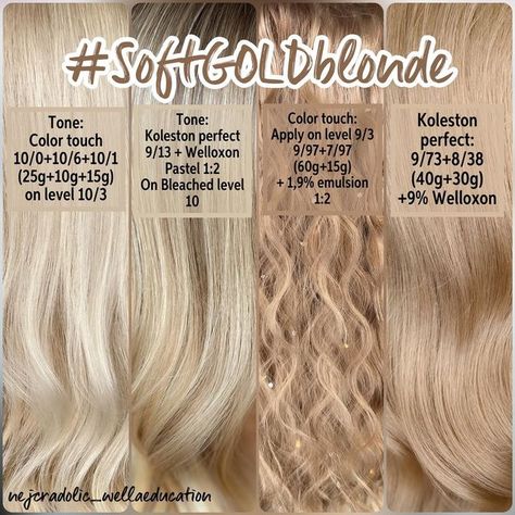 Sandy Blonde Hair Formula Wella, Colour Touch Wella Blondes, Honey Blonde Wella Formula, Colour Touch Formulas, Buttery Blonde Hair Formula, Wella Colour Touch Formula, Beige Blonde Hair Formula, Wella Color Touch Formulas Blonde, Shades Of Blonde Hair Color Chart