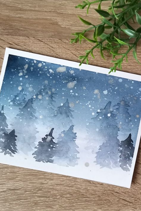 Easy Watercolour Card Ideas, Diy Watercolor Christmas Cards Tutorials, Watercolor Christmas Cards Ideas Simple Tutorial, Easy Winter Watercolor, Easy Watercolor Christmas Cards Diy, Watercolor Christmas Cards Ideas Simple, Watercolor Christmas Cards Tutorial, Easy Watercolor Christmas Cards, Easy Watercolor Christmas