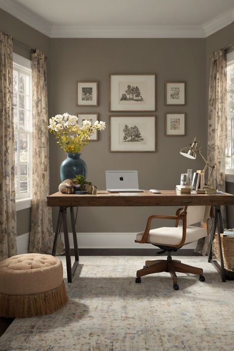 home office design, 

office interior design, 

neutral office decor, 

workspace color scheme Neutral Office Colors, Neutral Office Paint Colors, Office Paint Colors Home, Home Office Color Scheme, Monochromatic Office, Taupe Office, Office Color Ideas, Home Office Paint Colors, Productive Workspace