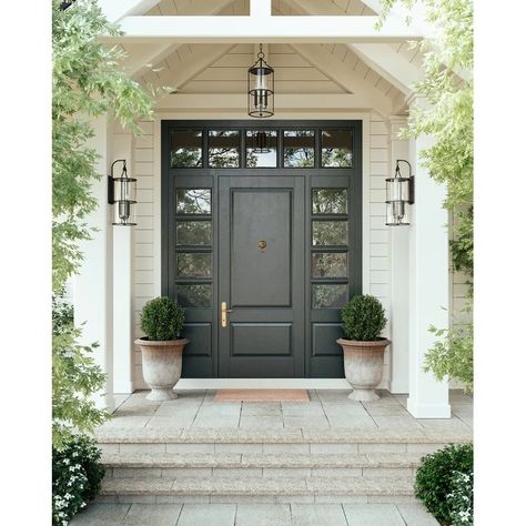 Troy Burbank 3 Light Wall Sconce | Wayfair Porch Extension, Front Door Lighting, Detail Drawing, Black Front Doors, Outdoor Hanging Lanterns, Casa Exterior, Troy Lighting, Rustic Outdoor, Seeded Glass