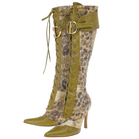 Green Knee High Boots, 2000s Fashion Icons, Lace Knee High Boots, Dior Green, Dior Boots, Boots Leopard, Leopard Print Boots, Green Boots, Boot Jewelry