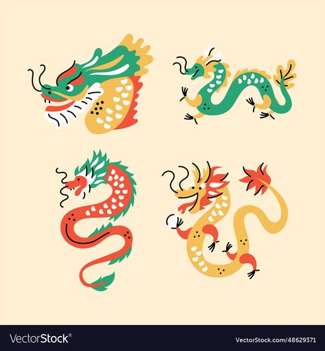 Cartoon Chinese Dragon, Dragon Illustration Design, Chinese Illustration Art, Dragon Cartoon Cute, Dragon Illustration Art, Cute Dragon Illustration, Dragon Graphic Design, Chinese Dragon Illustration, Paw Illustration