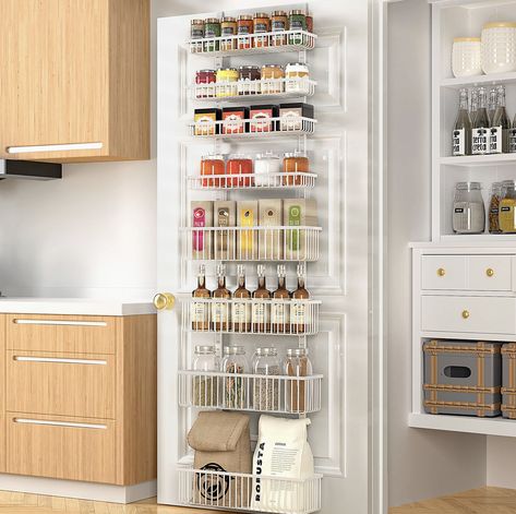 Pantry storage #pantrystorage #pantry #storage #storageideas #storagehacks #home Door Pantry Organizer, Organizer Pantry, Pantry Door Organizer, Door Spice Rack, Wall Spice Rack, Hanging Spice Rack, Hanging Basket Wall, Pantry Organizer, Over The Door Organizer